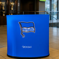 Messetheke mit Logo bedruckt aufblasbar und faltbar