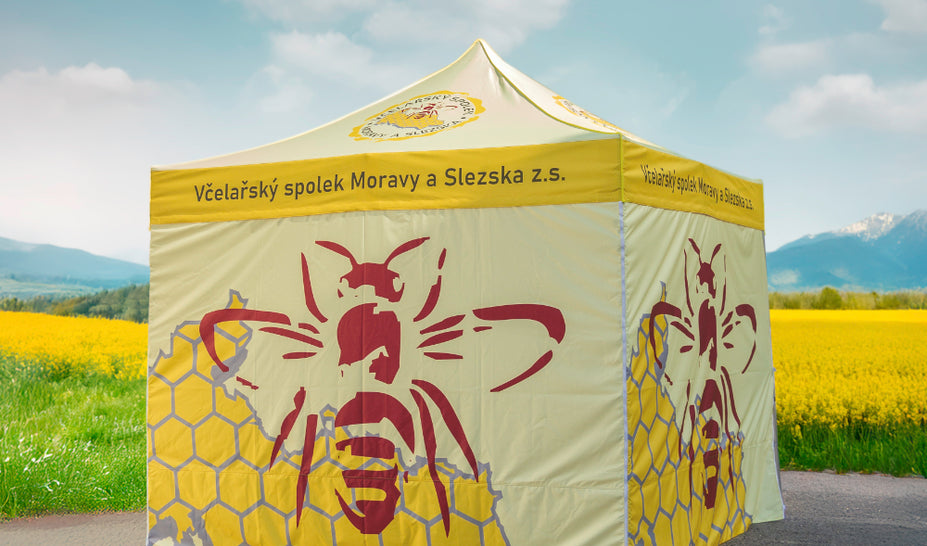 Event Zelt 3x3 mit bedruckten Seitenwänden
