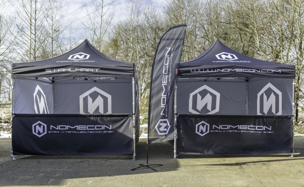 Standzelt 3x3 mit Halbwand bedruckt