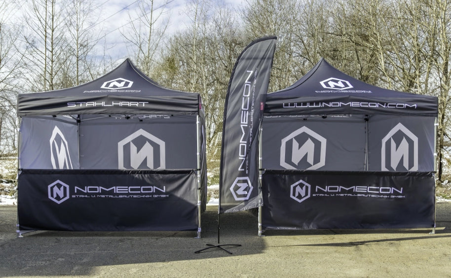 Standzelt 3x3 mit Halbwand bedruckt