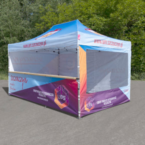 Gastronomiezelt 3x4,5 mit Logodruck und Fenstern