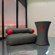 Sofa bedruckt aufblasbar mit Stehtisch aufblasbar mit Branding