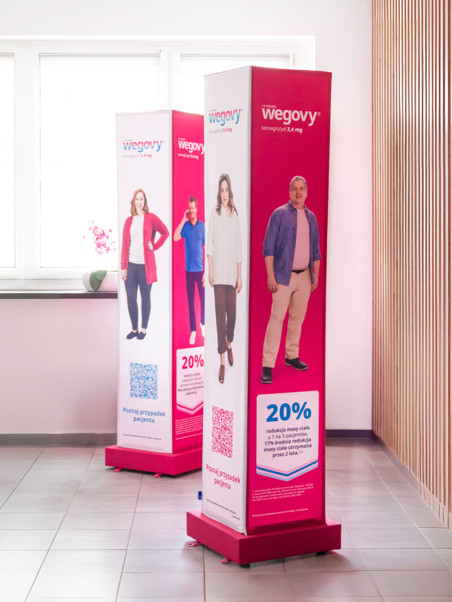 Totem LED mit Werbespruch bedruckt