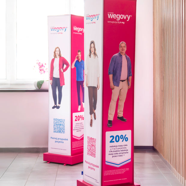 Totem LED mit Werbespruch bedruckt