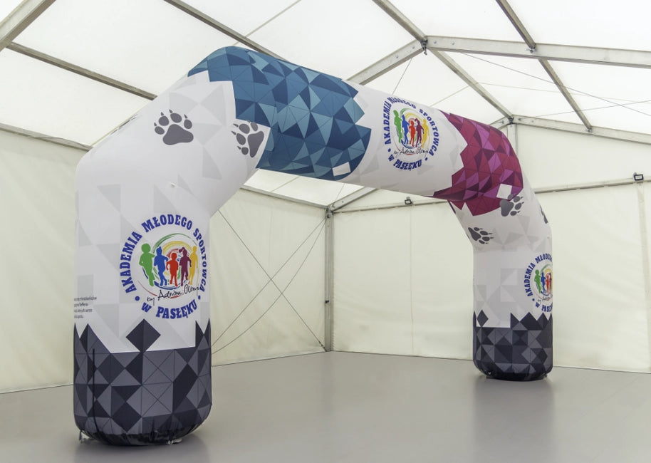 Zielbogen aufblasbar polygonal Logo bedruckt