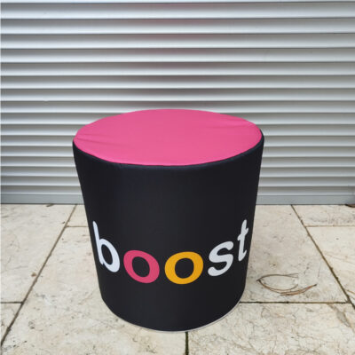 Runder Sitzhocker mit Logodruck