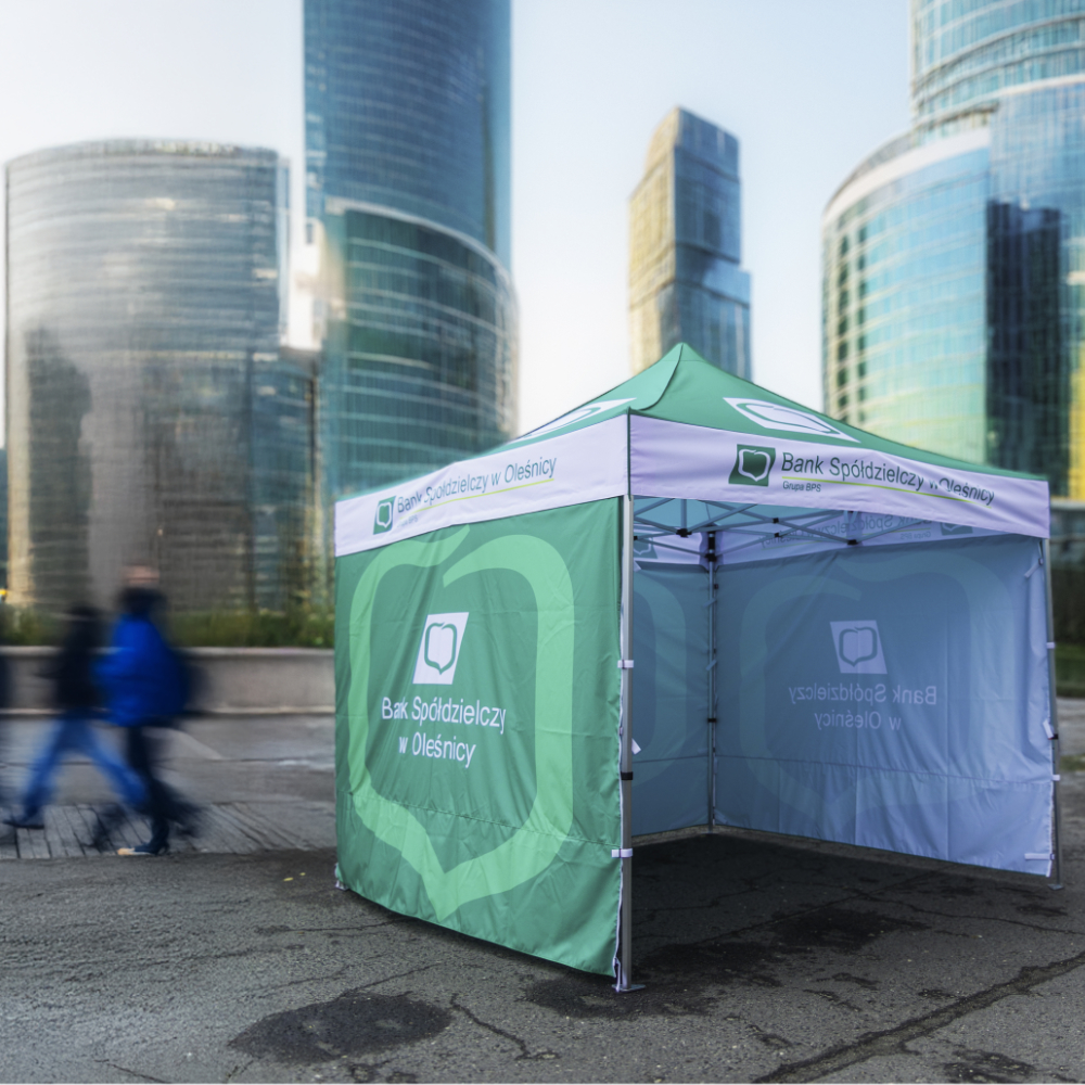 Alu Faltzelt mit 3 Seitenwänden und Logodruck