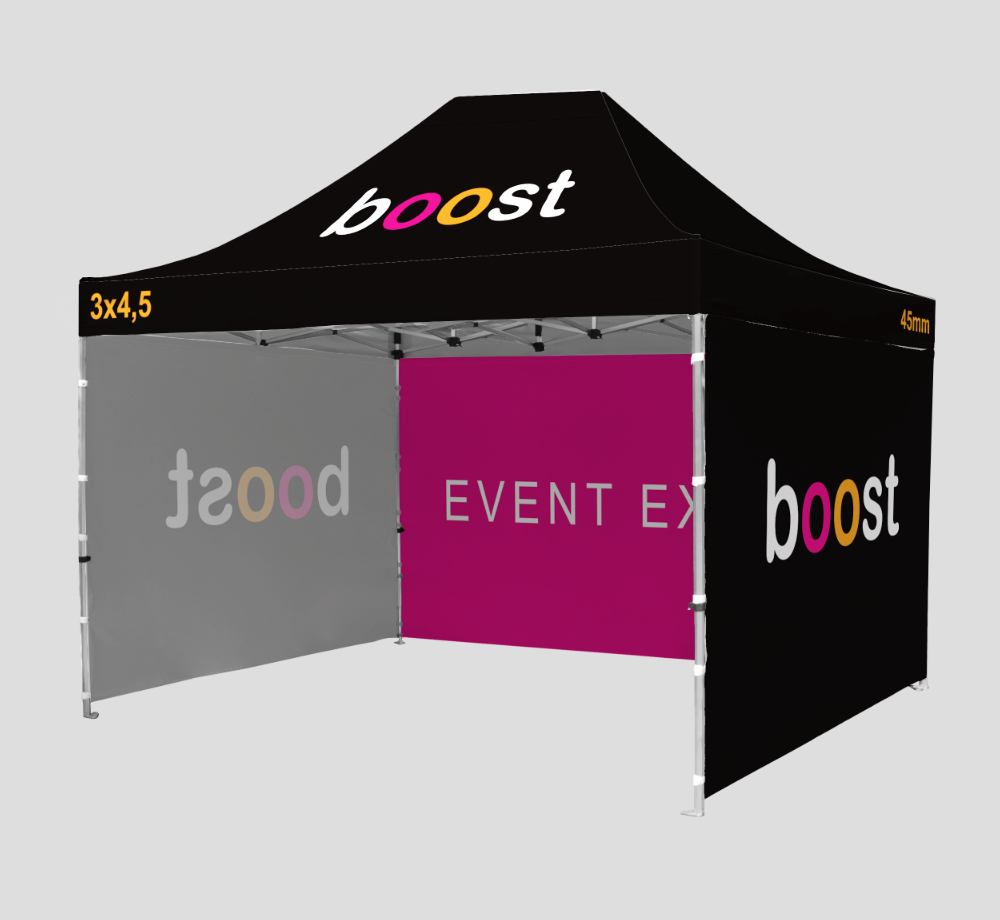 Faltzelt Alu 3x4,5m günstig mit Logo bedrucken wasserdicht stabil und rostfrei